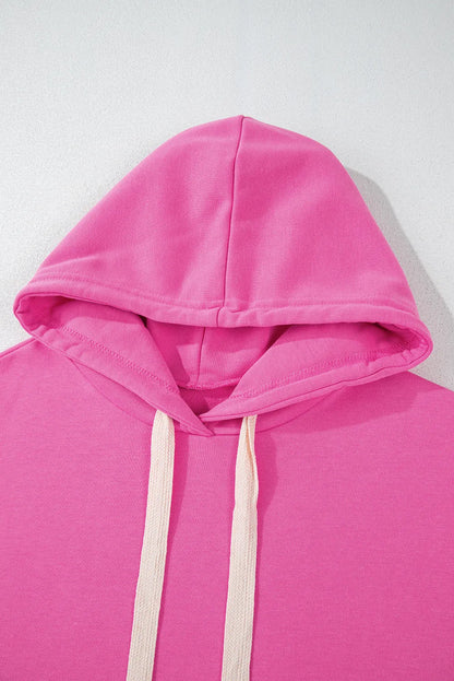 Sachet Pink Solid Drop Shoulder Drawstring Cropped Hoodie - Chic Meadow Boutique 