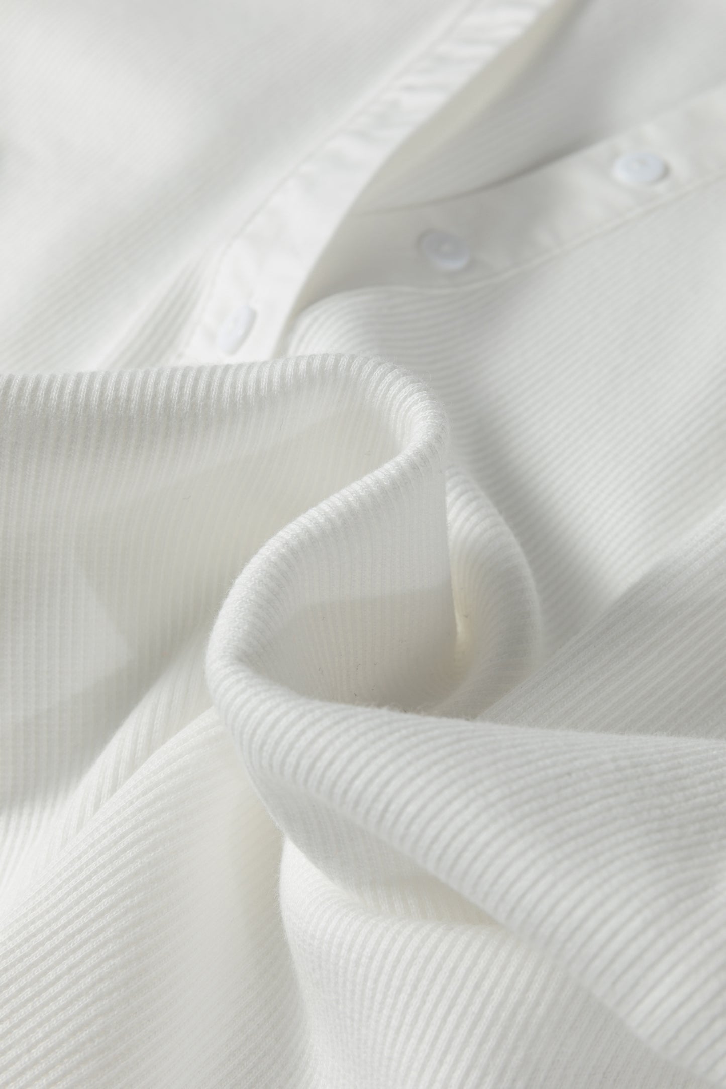 White Button Placket 3/4 Striped Sleeve Patchwork Rib Knit Top