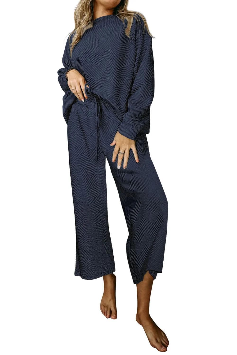 Two Piece Sets/Pant Sets Navy Blue Ultra Loose Textured 2pcs Slouchy Outfit