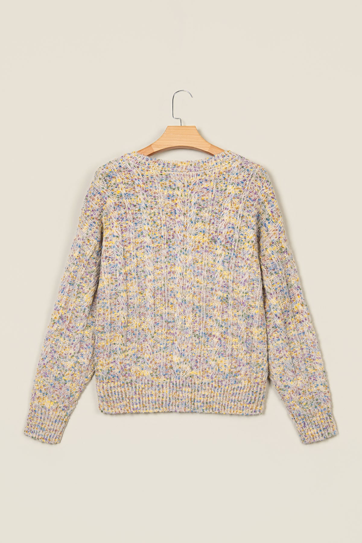 Multicolour Cozy Cable Knit Round Neck Long Sleeve Confetti Sweater