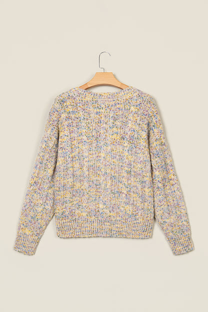 Multicolour Cozy Cable Knit Round Neck Long Sleeve Confetti Sweater