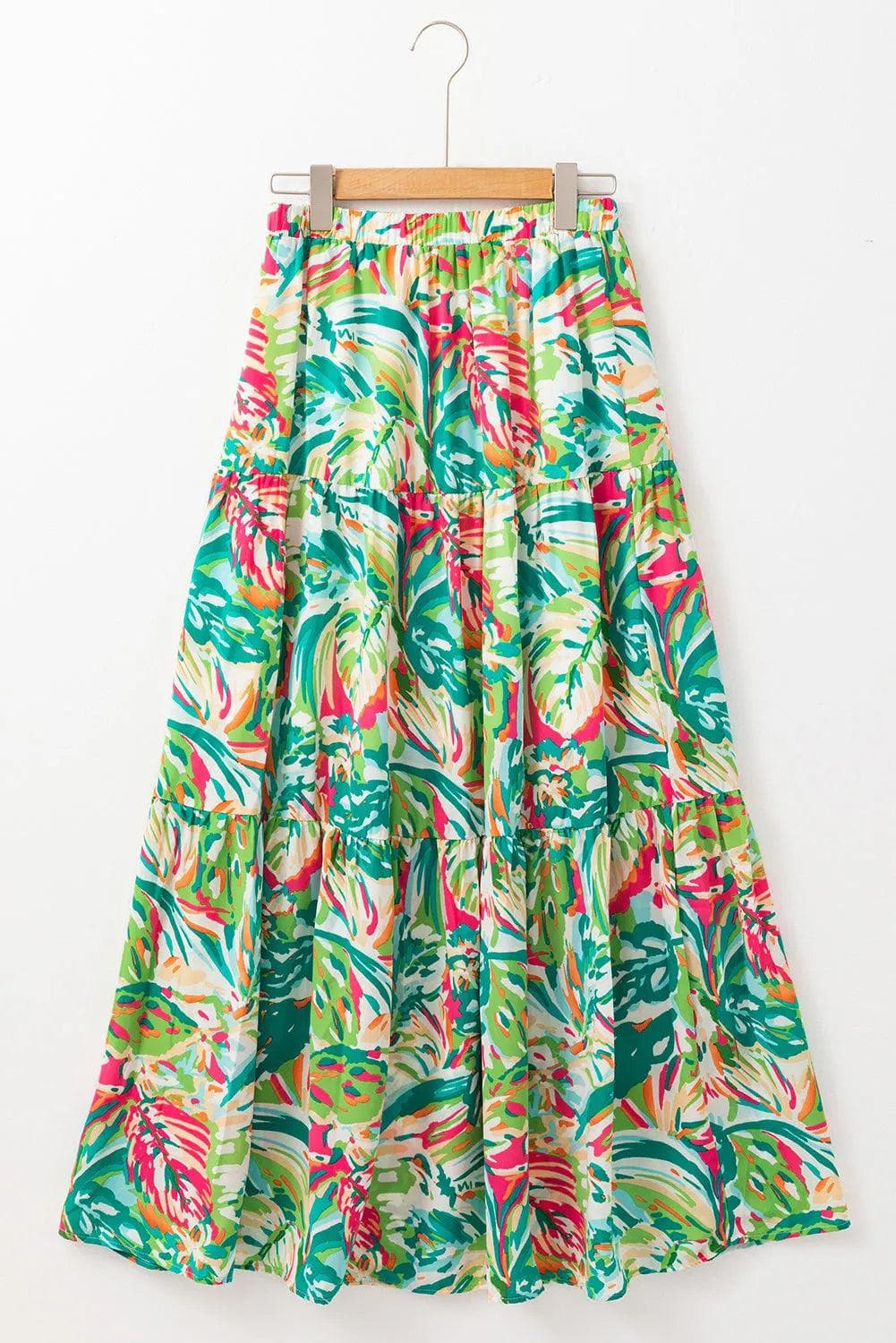 Bottoms/Skirts & Petticoat Green Abstract Printed High Waist Tiered Maxi Skirt