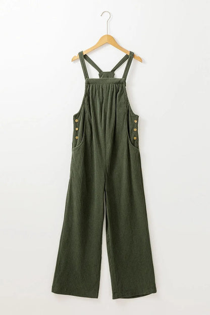 Bottoms/Jumpsuits & Rompers Jungle Green Solid Pocketed Loose Fit Corduroy Overall