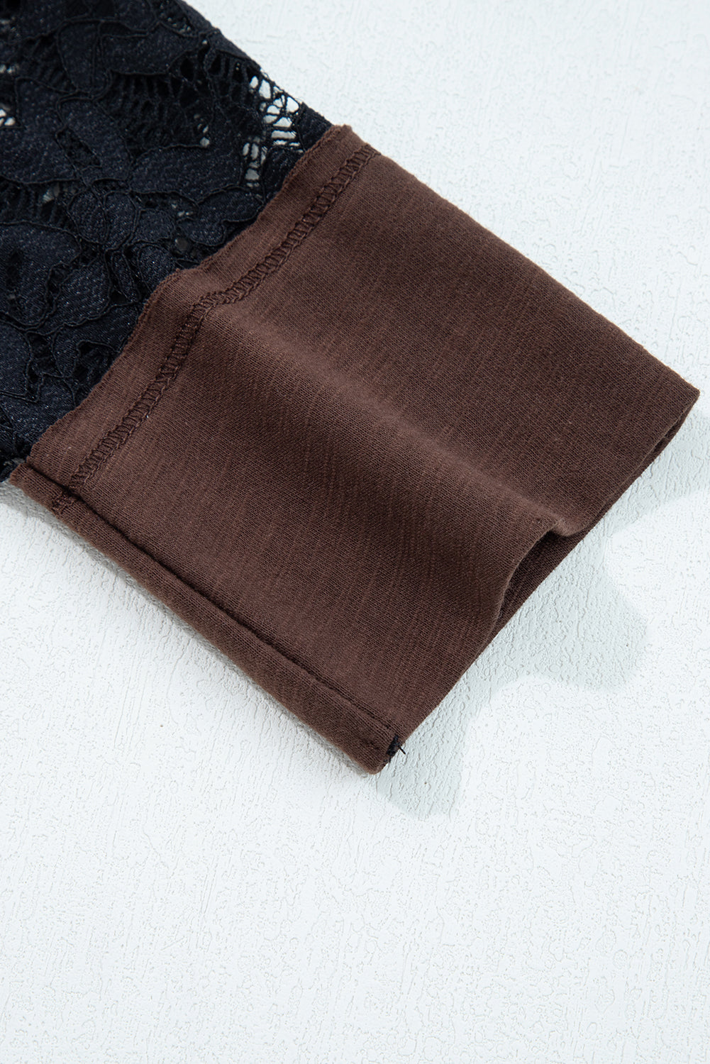 Dark Brown Sheer Lace Patchwork Casual Long Sleeve Tee