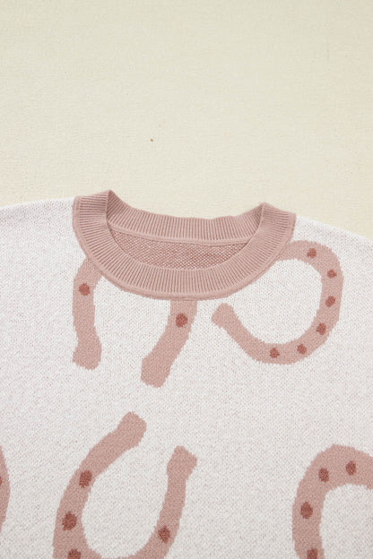 Beige Horse Shoe Western Print Tied Side Cap Sleeve Knitted T Shirt