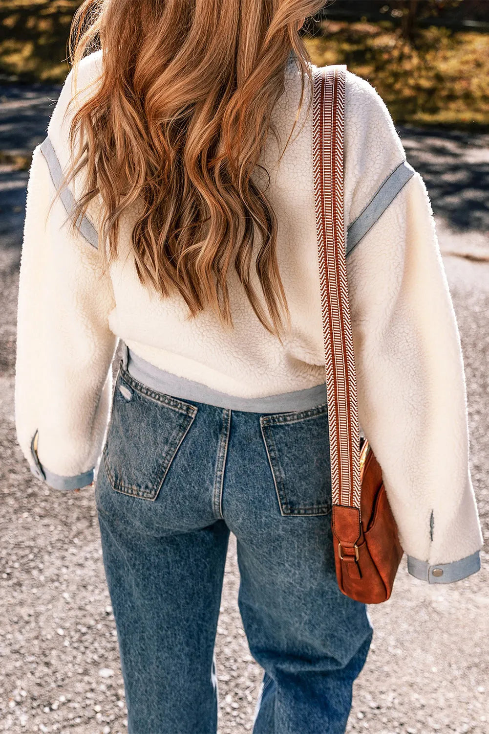 White Contrast Trim Buttoned Sherpa Jacket - Chic Meadow Boutique 