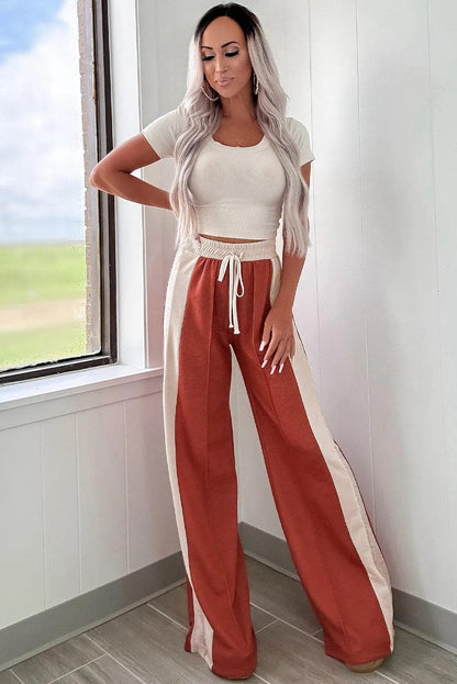 Bottoms/Pants & Culotte Flamingo Color Block Drawstring High Waist Wide Leg Pants