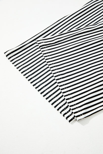 Black Stripe Tied High Waist Loose Straight Casual Pants