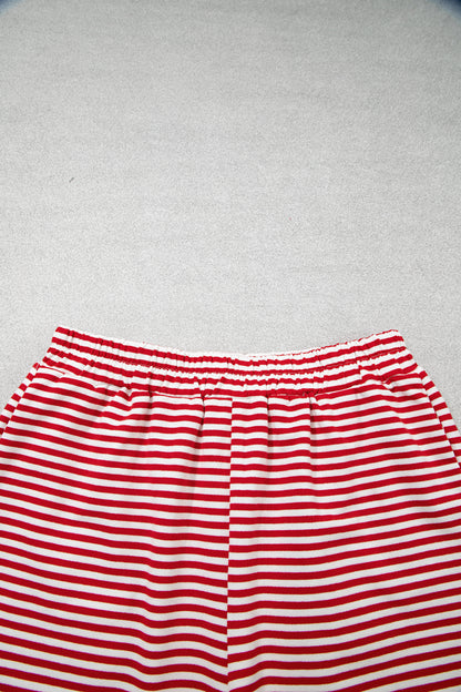 Red Stripe Oversize Mock Neck Sweatshirt and Shorts Set