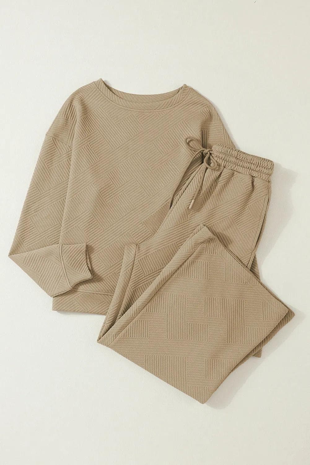 Two Piece Sets/Pant Sets Khaki Ultra Loose Textured 2pcs Slouchy Outfit