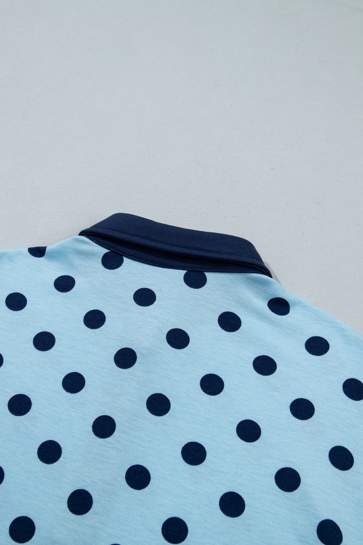 Sky Blue Polka Dot Drop Shoulder Polo Loose Pullover Patch Pocket Casual Shorts Set