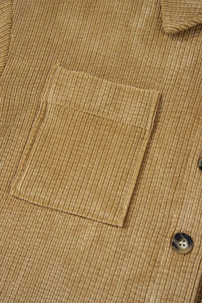 Light French Beige Patched Pocket Button Up Corduroy Shacket - Chic Meadow Boutique 