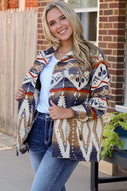 Multicolor Aztec Print Button-Up Oversized Jacket - Chic Meadow Boutique 