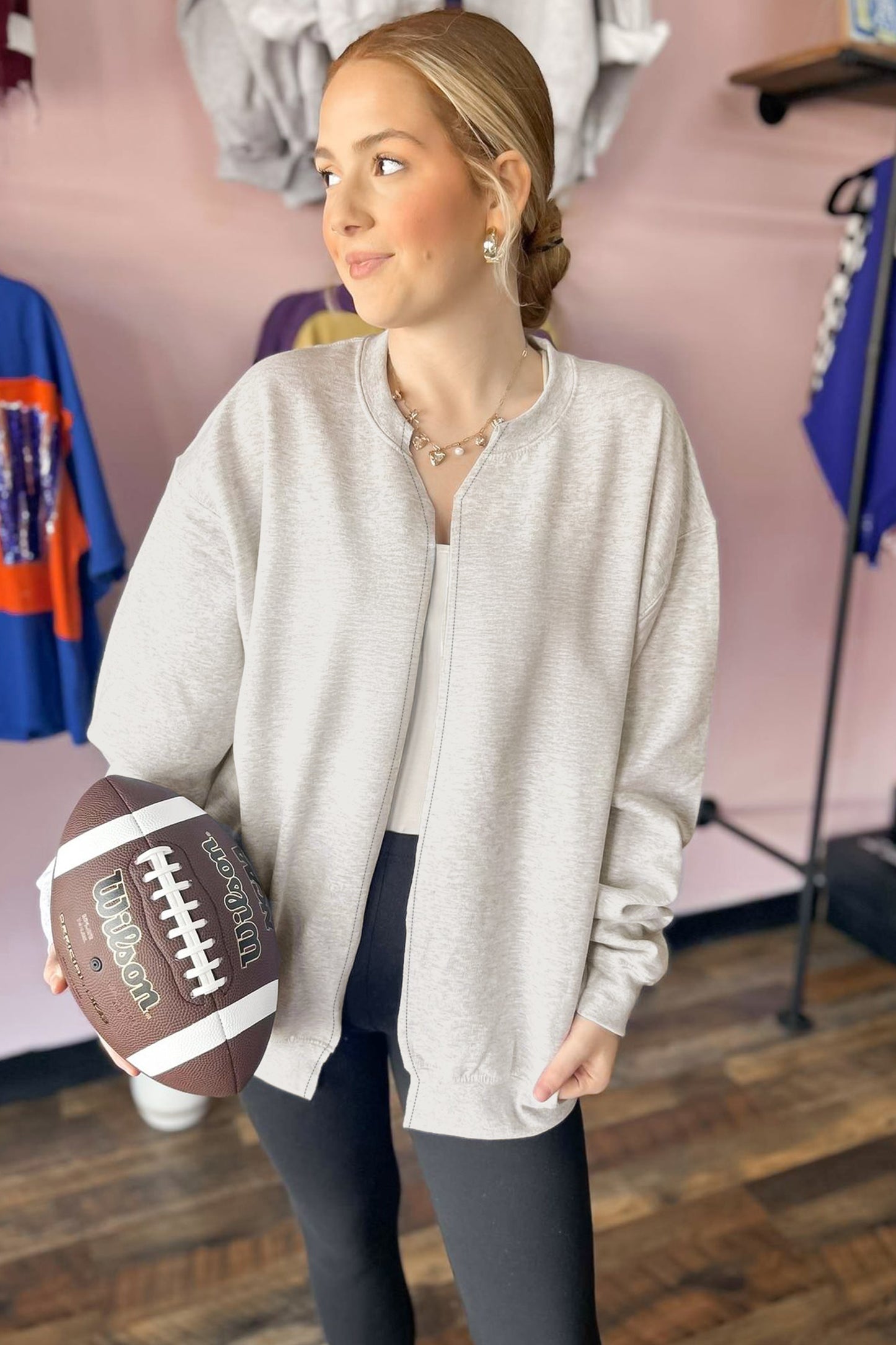 Light Grey Solid Color Jacket Style Open Front Sweatshirt