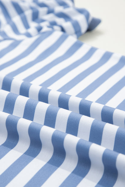 Sky Blue Stripe Short Bubble Sleeve T Shirt