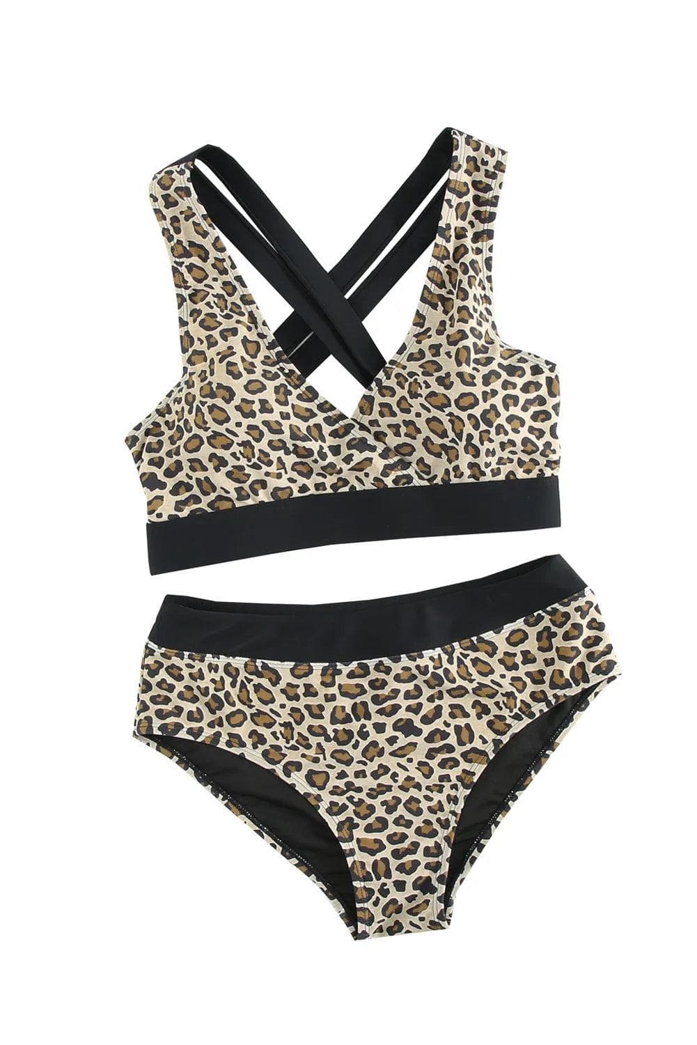 Leopard Print Criss Cross Back Bikini Set - Chic Meadow Boutique 