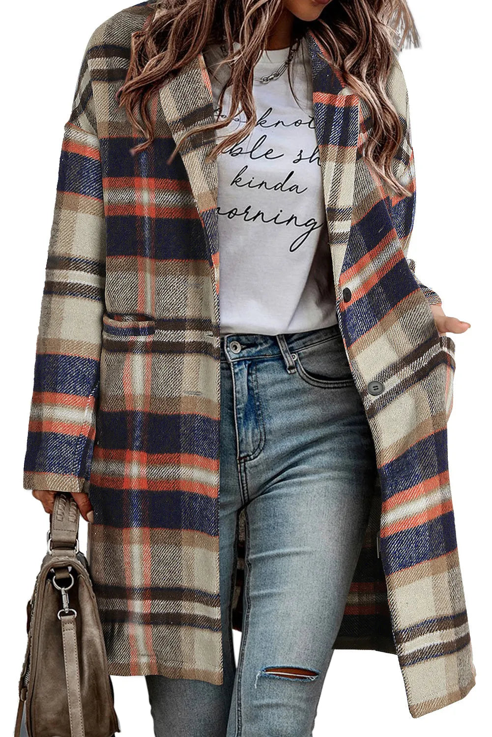 Khaki Plaid Button Up Lapel Jacket - Chic Meadow Boutique 