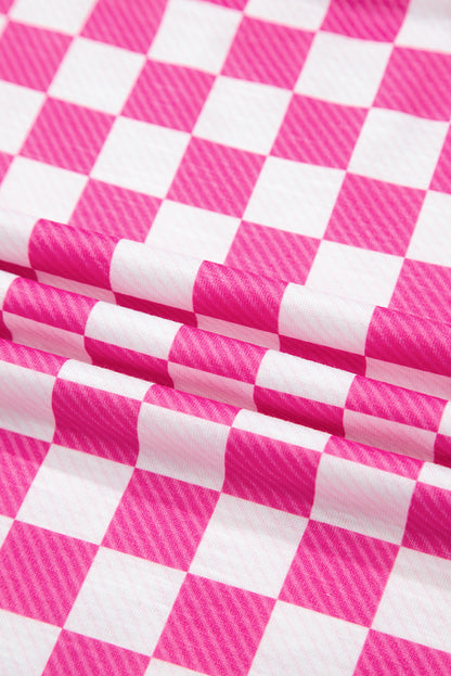 Pink Checkerboard T Shirt and High Waist Skorts 2 Piece Outfit