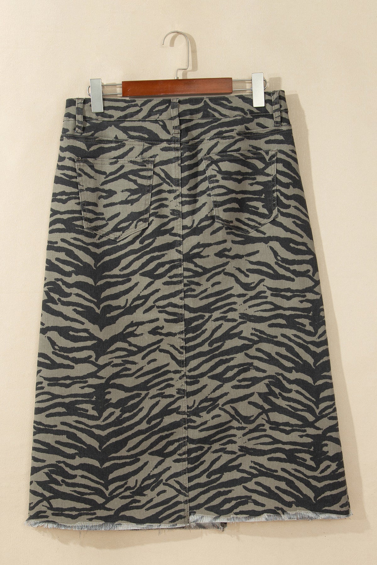 Brown Leopard Print Side Split Frayed Hem Denim Midi Skirt