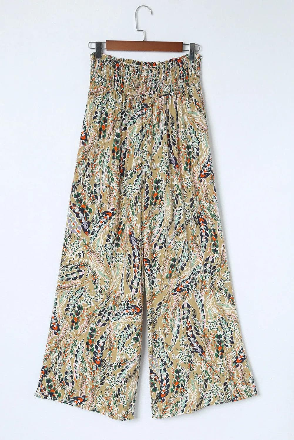 Bottoms/Pants & Culotte Multicolor Floral Print Shirred High Waist Wide Leg Casual Pants