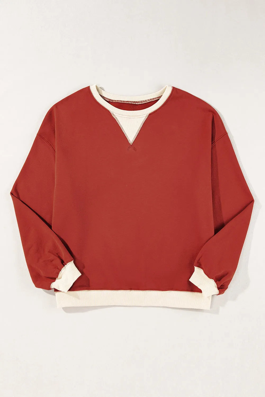 Red Clay Color Block Patch Drop Shoulder Oversized Sweatshirt - Chic Meadow Boutique 