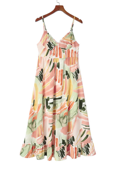 Multicolor Spaghetti Straps Graffti Print Long Dress - Chic Meadow Boutique 