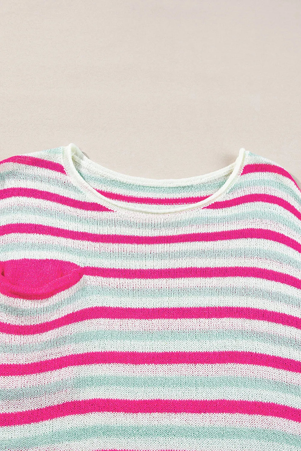 Rose Stripe Oversized Drop Shoulder Sweater with Pocket - Chic Meadow Boutique 