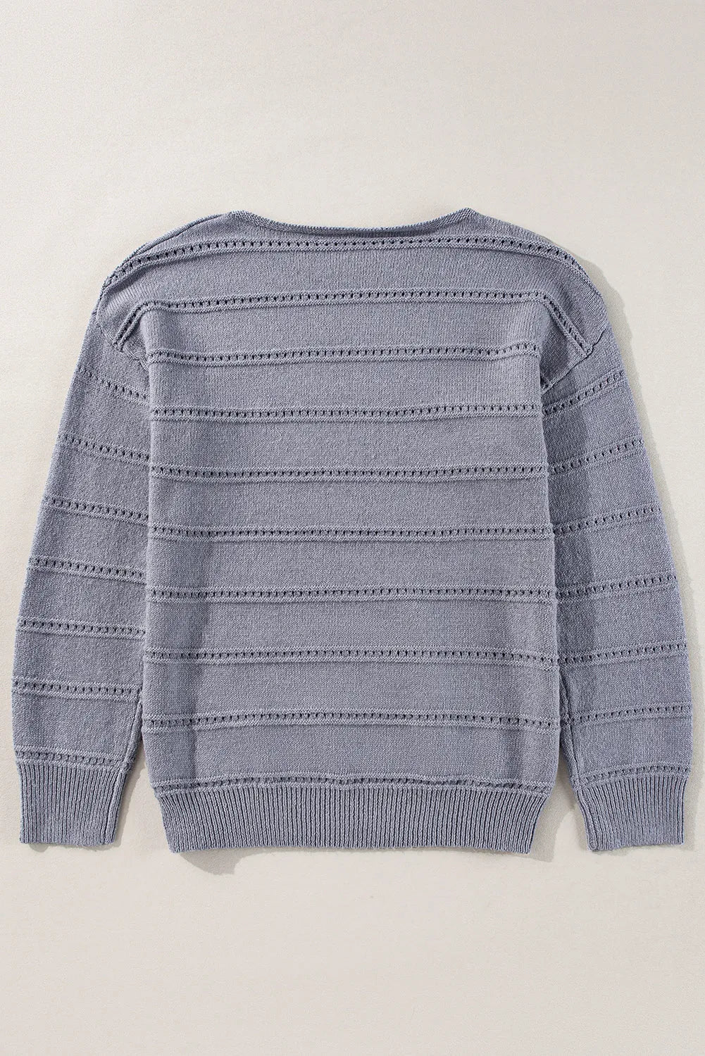 Light Grey Boat Neck Drop Shoulder Pointelle Knit Sweater - Chic Meadow Boutique 