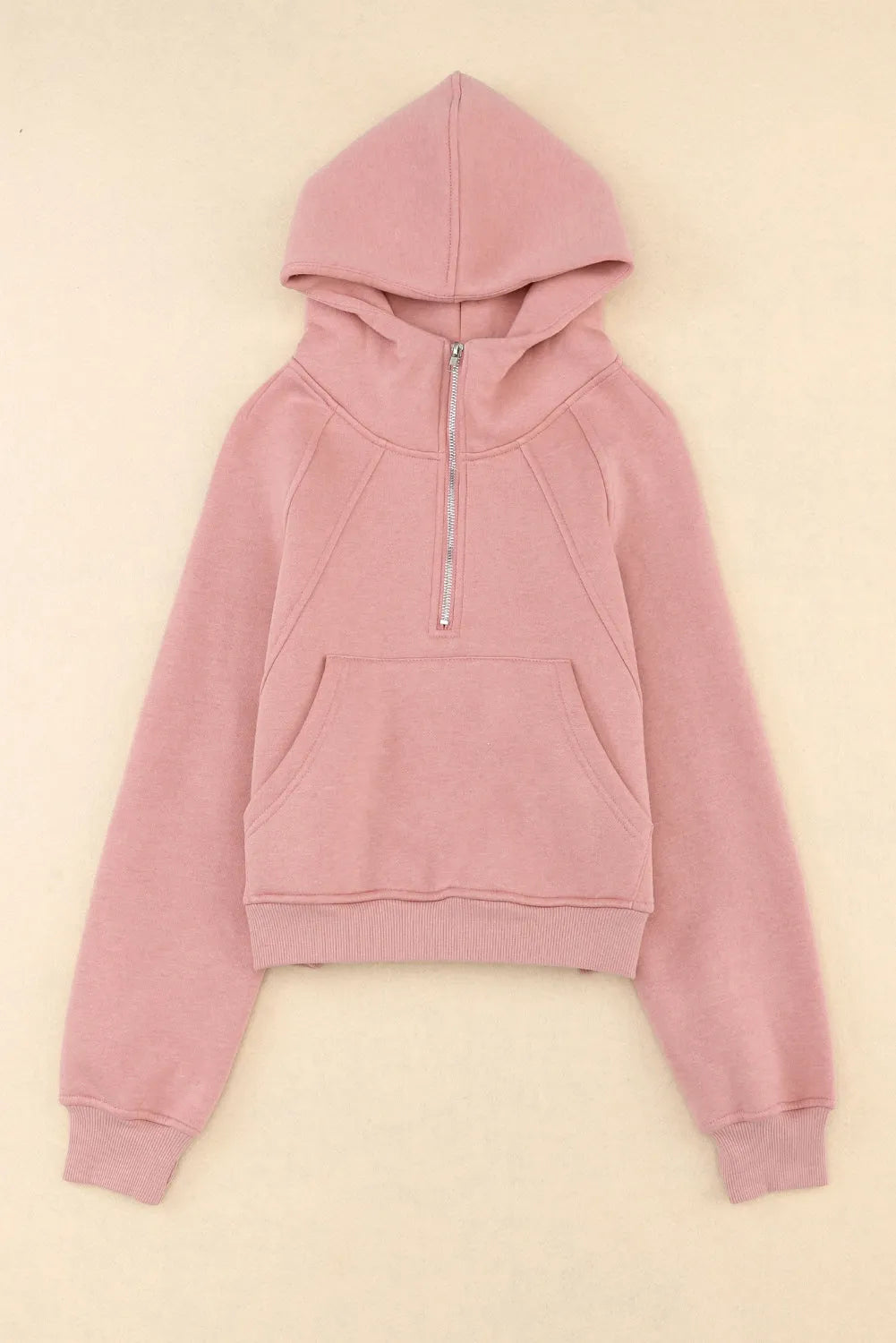 Pink Quarter Zip Kangaroo Pocket Hoodie - Chic Meadow Boutique 