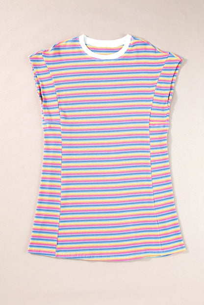 Pink Stripe Crew Neck T Shirt Dress - Chic Meadow Boutique 