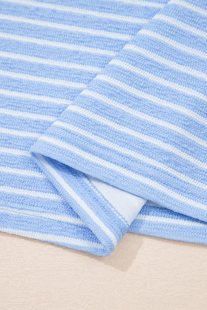 Sky Blue Stripe Crew Neck Tee Drawstring Waist Cropped Pants Set
