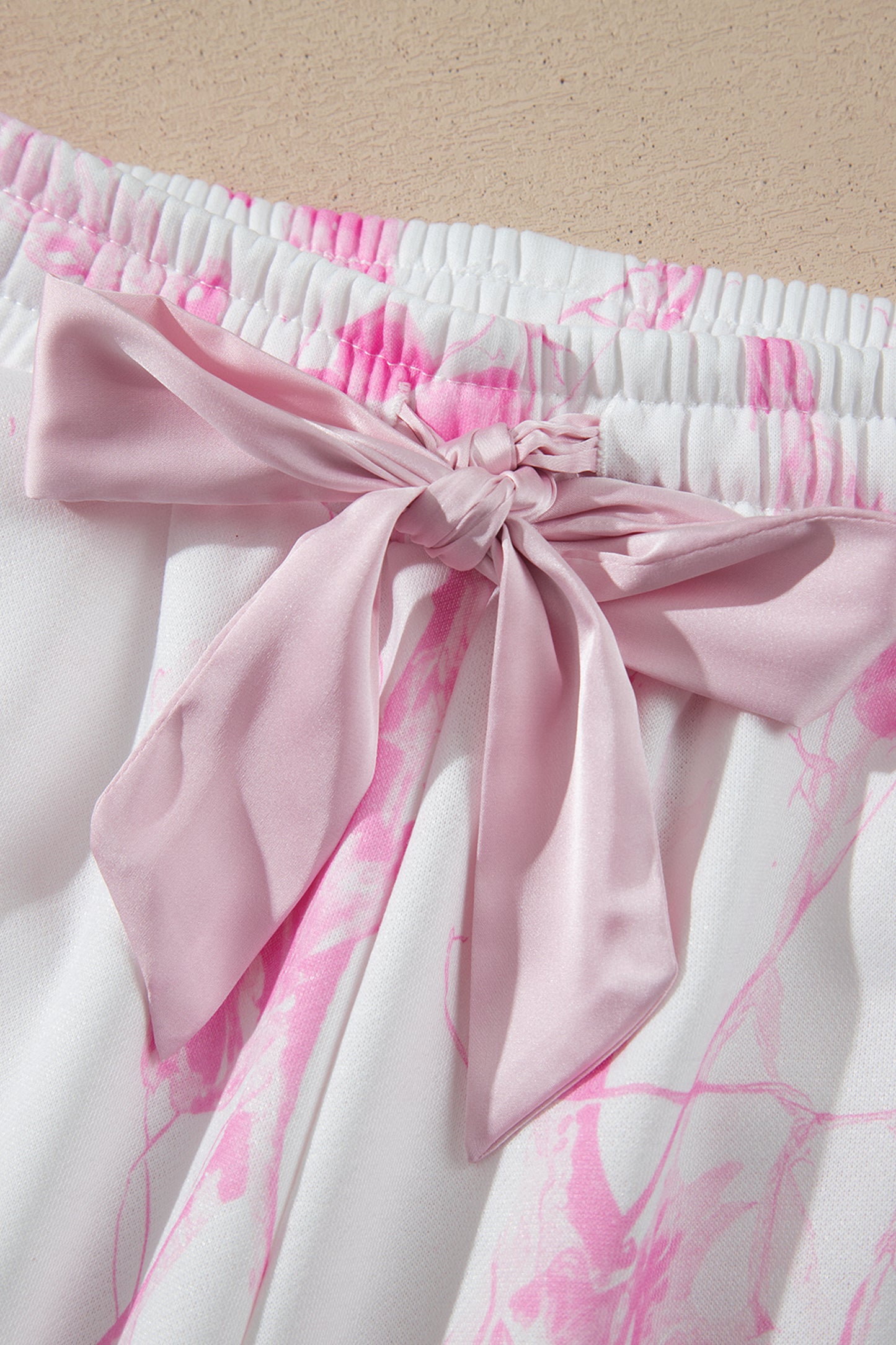 Pink Abstract Plant Print Long Sleeve V Neck Pant Set