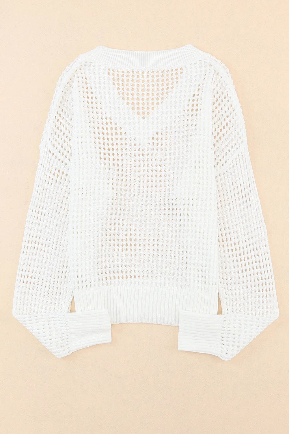 White Hollow Out Knitted Loose Fit V Neck Sweater - Chic Meadow Boutique 