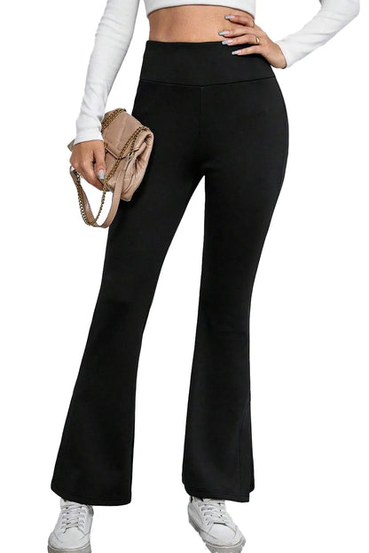 Black Thermal Lined Split Flare Leg Pants - Chic Meadow Boutique 