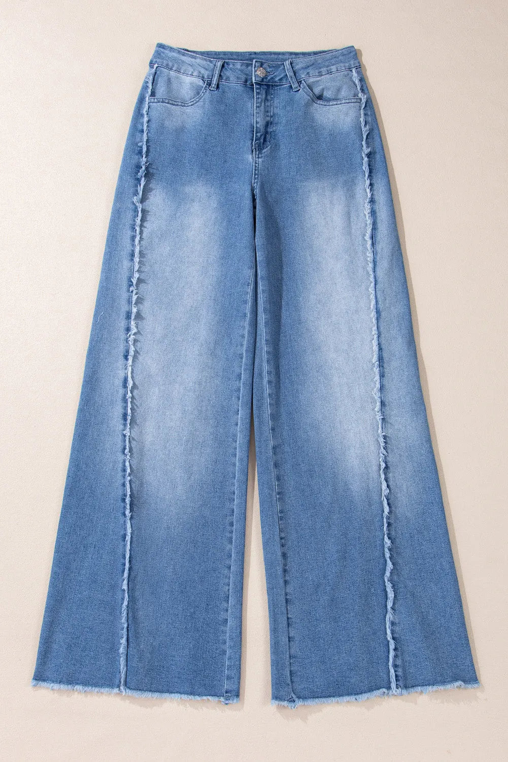 Beau Blue Vintage Stitching Raw Hem Flared Jeans - Chic Meadow Boutique 