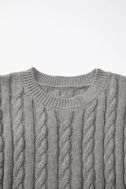 Gray Crew Neck Cable Knit Short Sleeve Sweater - Chic Meadow Boutique 