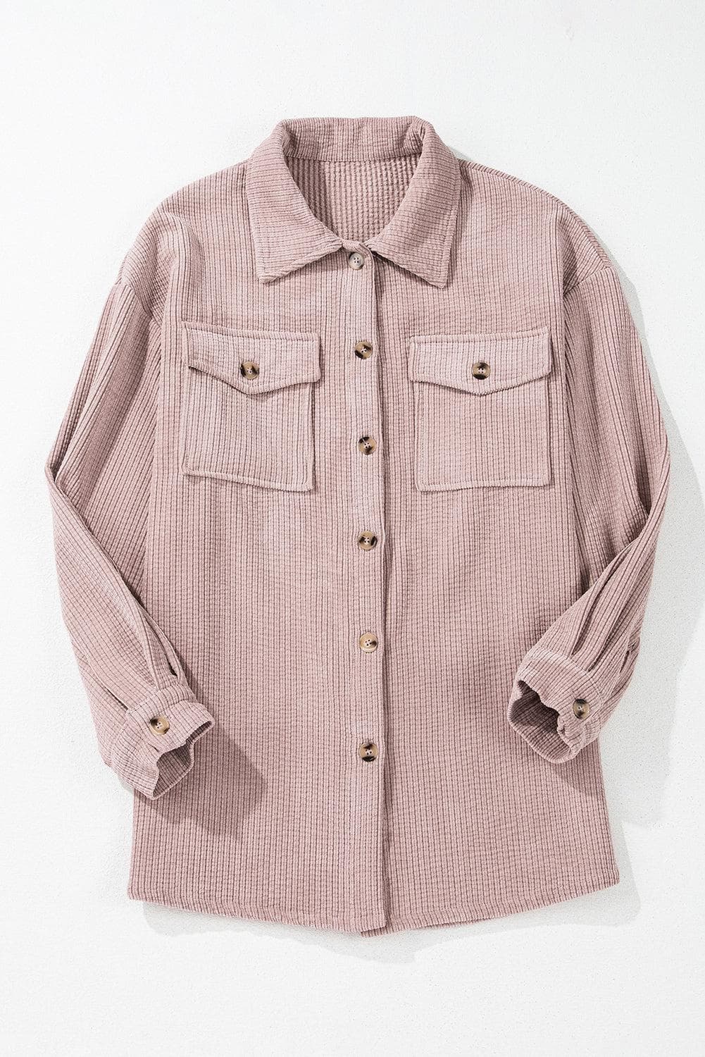 Outerwear/Jackets Light Pink Corduroy Flap Pocket Button Up Shacket