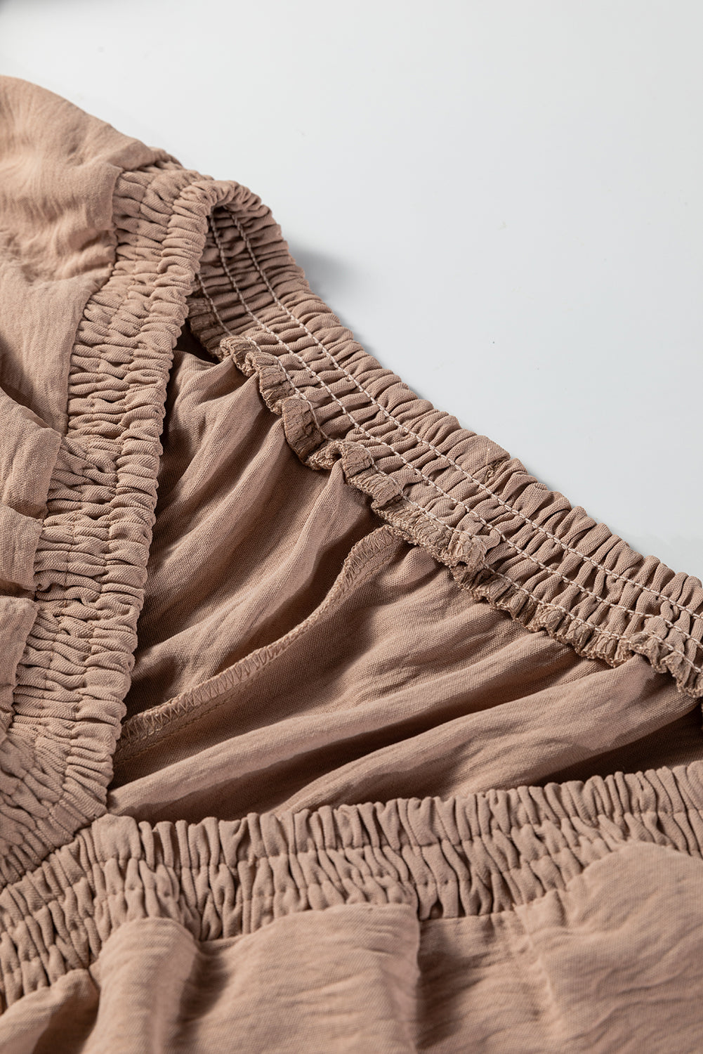 Smoke Gray Deep V Neck Bubble Sleeve Smocked Mini Dress