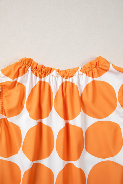 Yellow Polka Dot Print Frilled Round Neck Shift Tank Top