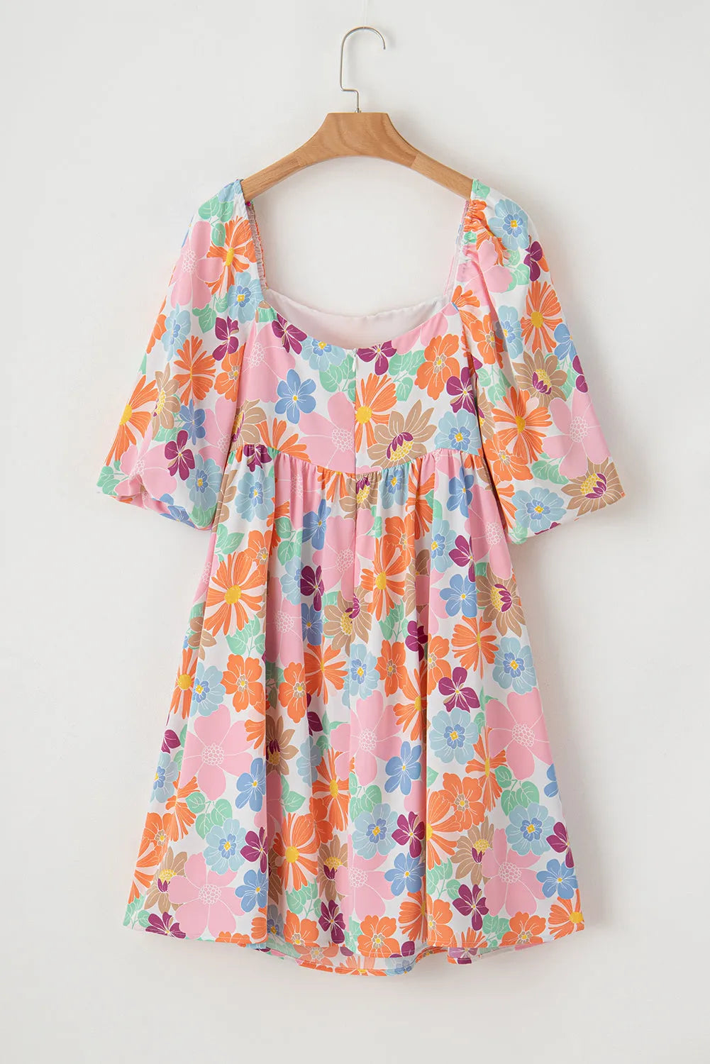 Pink Summer Floral Square Neck Puff Sleeve Babydoll Dress - Chic Meadow Boutique 