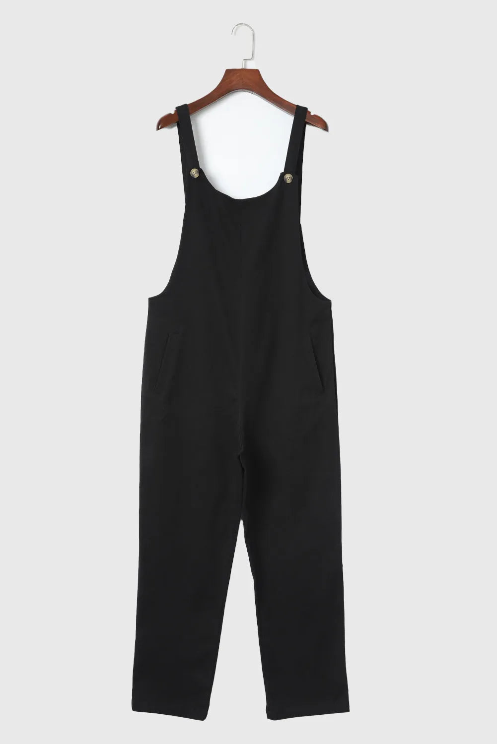 Black Button Straps Pocketed Cropped Jumpsuit - Chic Meadow Boutique 