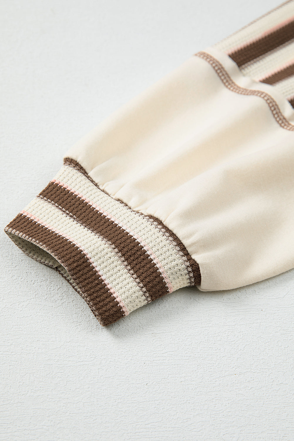 Khaki Stripe Stitched Detail Color Block Patchwork Oversized Pullover Top