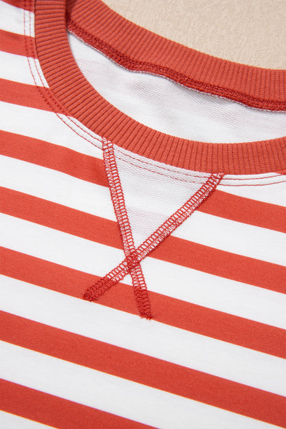 Orange Stripe Short Bubble Sleeve T Shirt