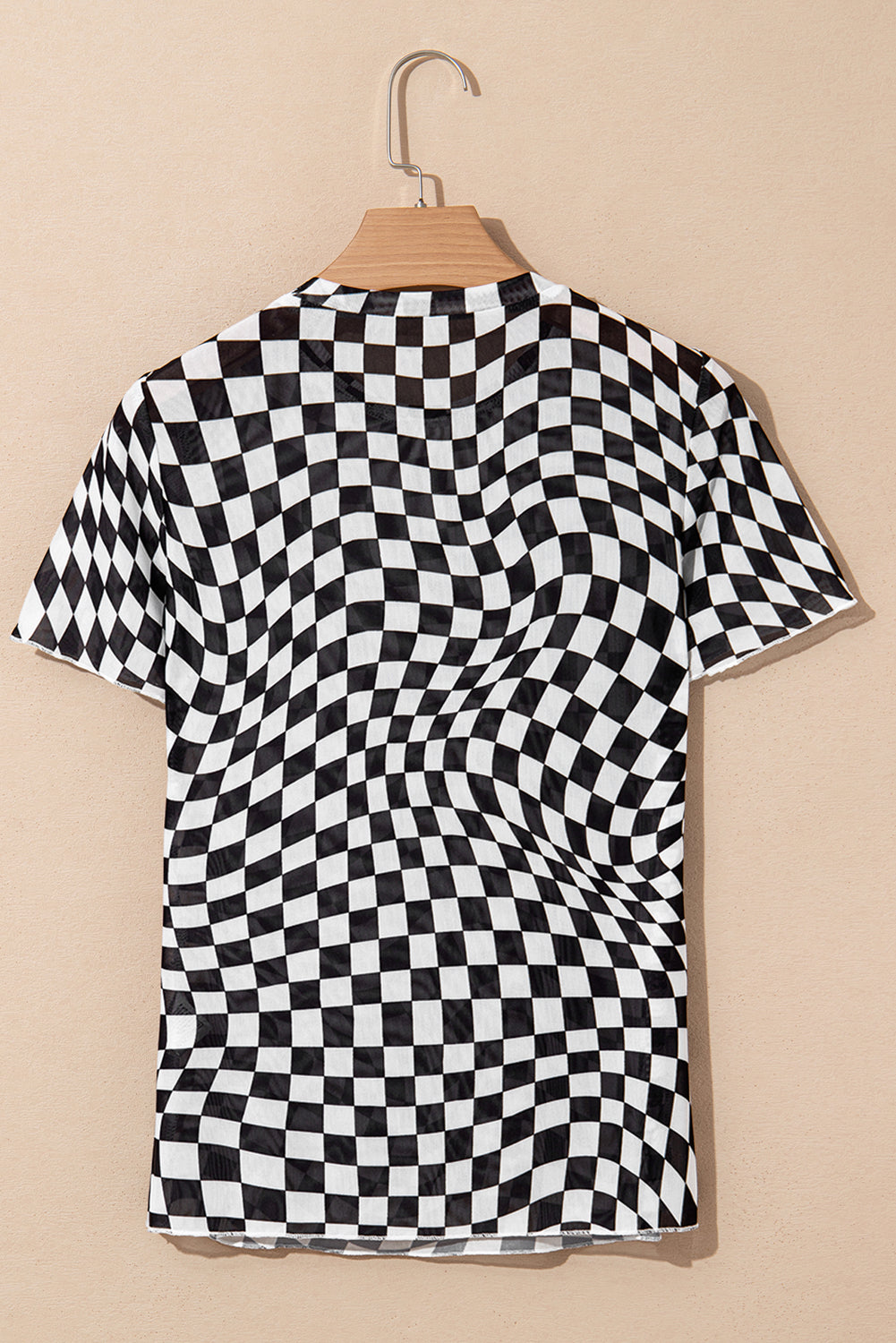 Black Checker Mesh Crew Neck T Shirt
