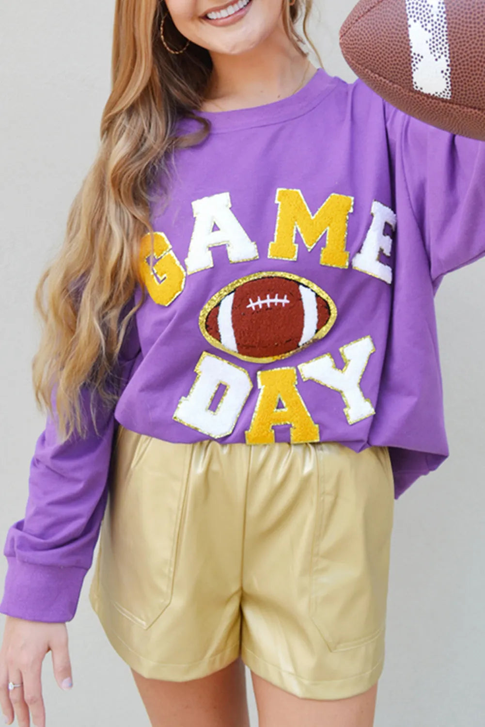 Tillandsia Purple GAME DAY Rugby Chenille Embroidered Pullover Sweatshirt - Chic Meadow Boutique 