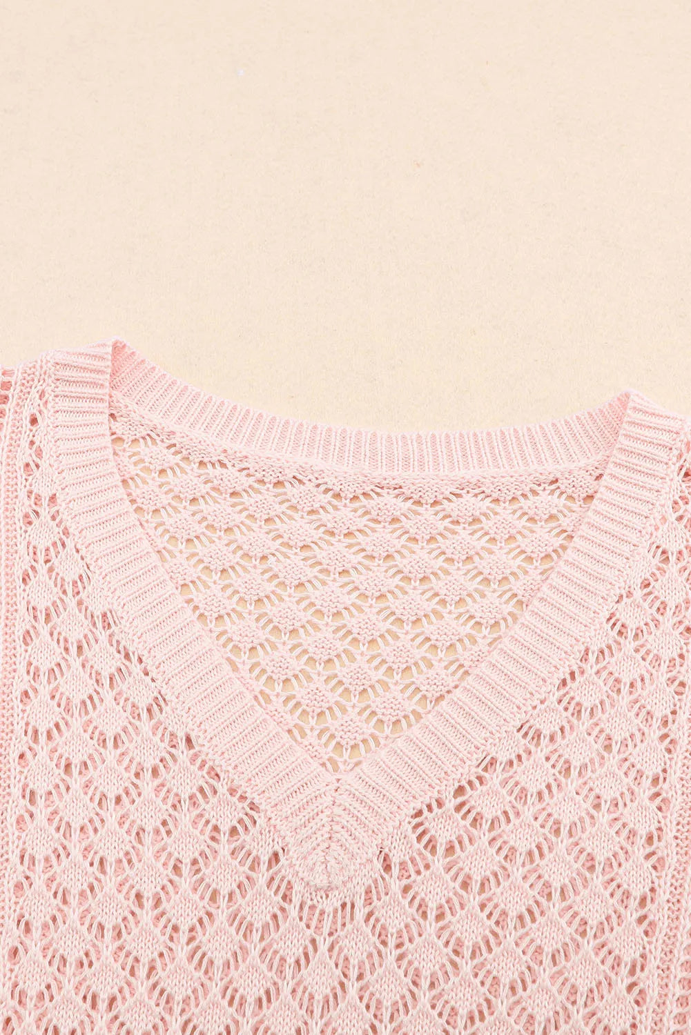 Pink Loose Pointelle Knit Ribbed V Neck Sweater - Chic Meadow Boutique 