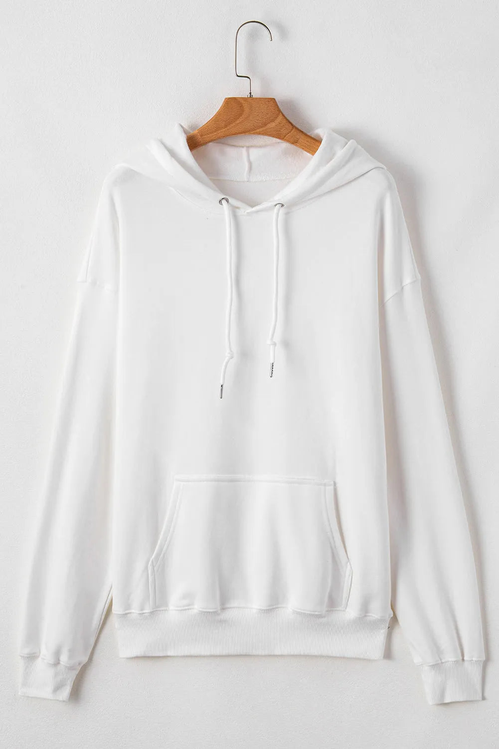 White Fleece Lined Kangaroo Pocket Drawstring Chunky Hoodie - Chic Meadow Boutique 