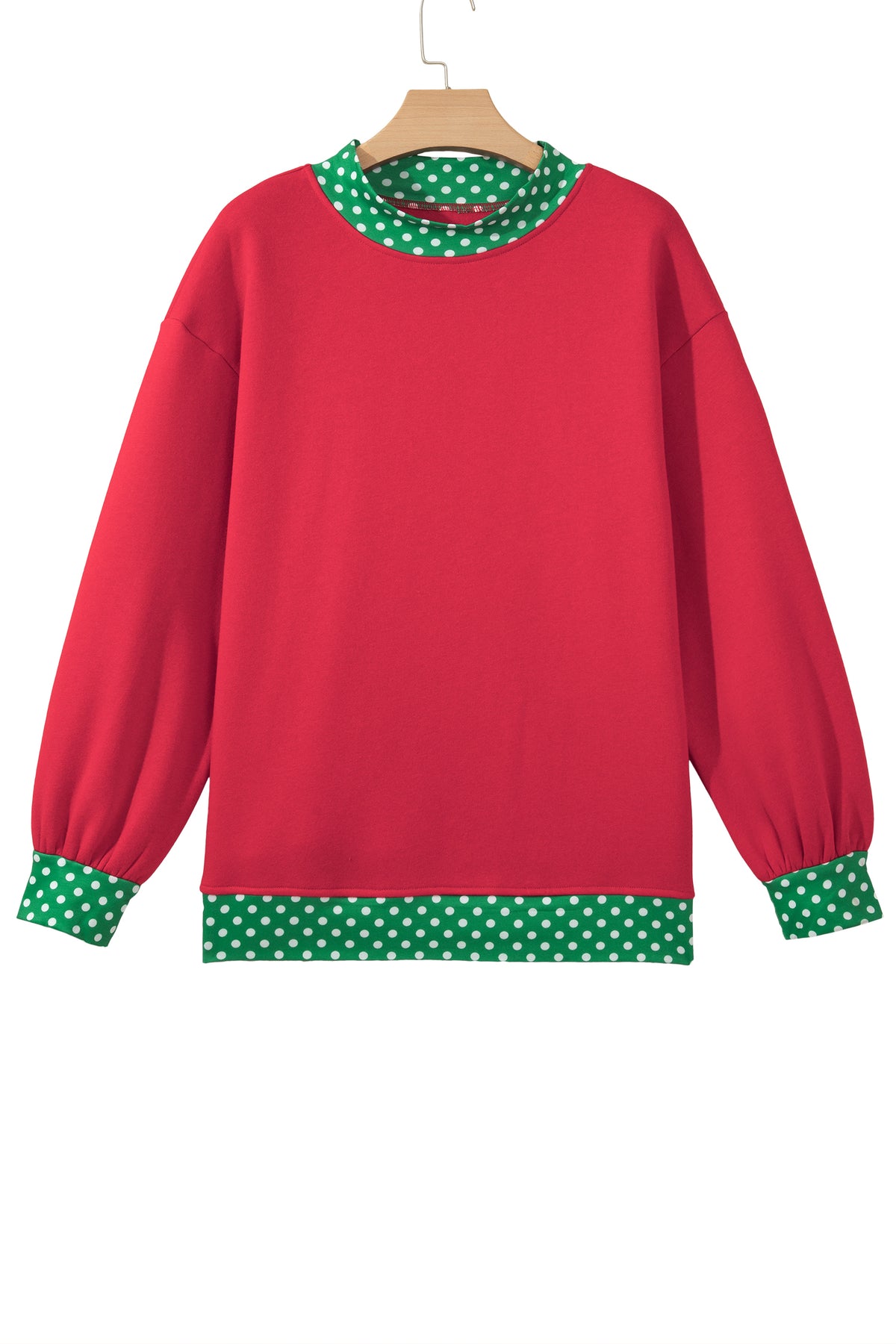 Racing Red Colorblock Polka Dot Contrast Trim Oversized Sweatshirt