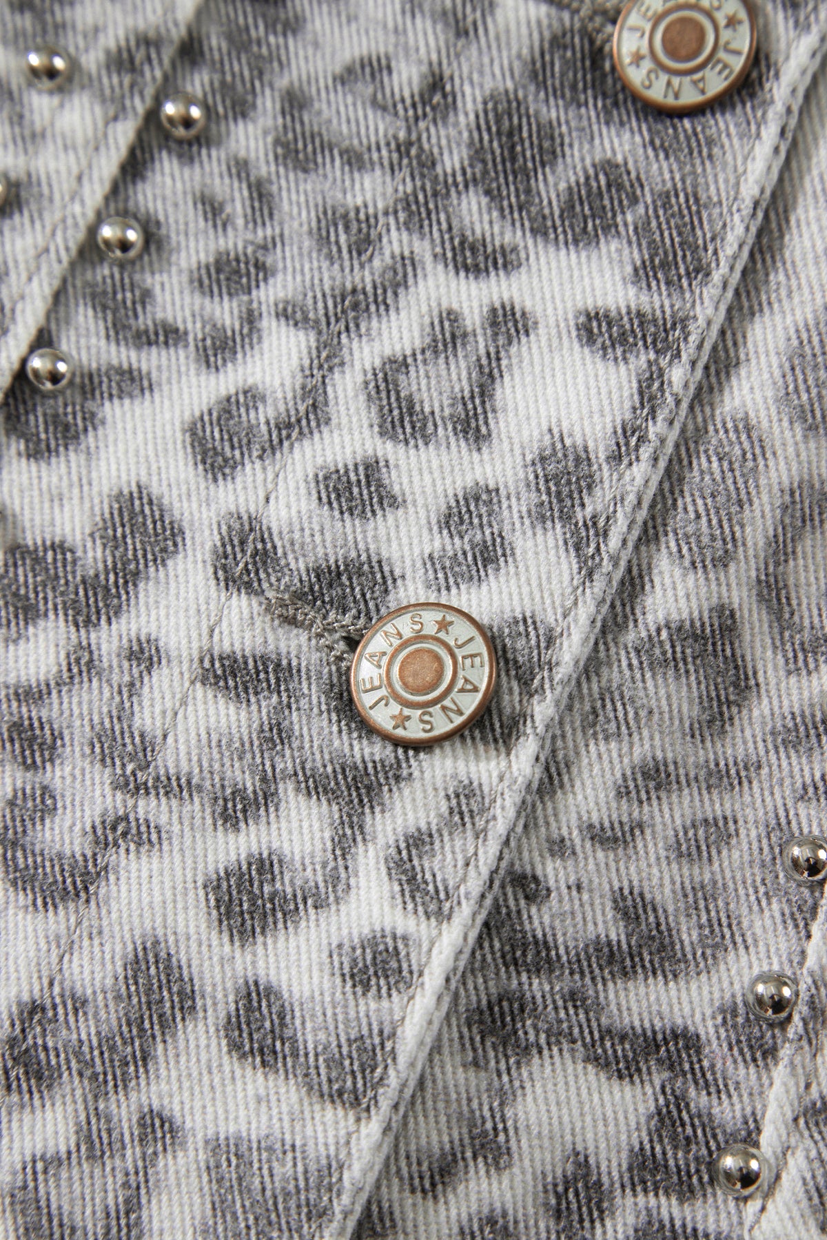 Khaki Leopard Print Studded Collar Studded Patch Pocket Denim Jacket