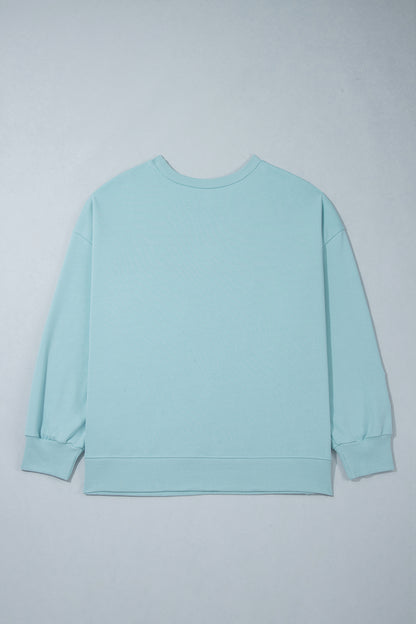 Haze Blue Letter Print Round Neck Loose Fit Long Sleeve Plus Size Sweatshirt
